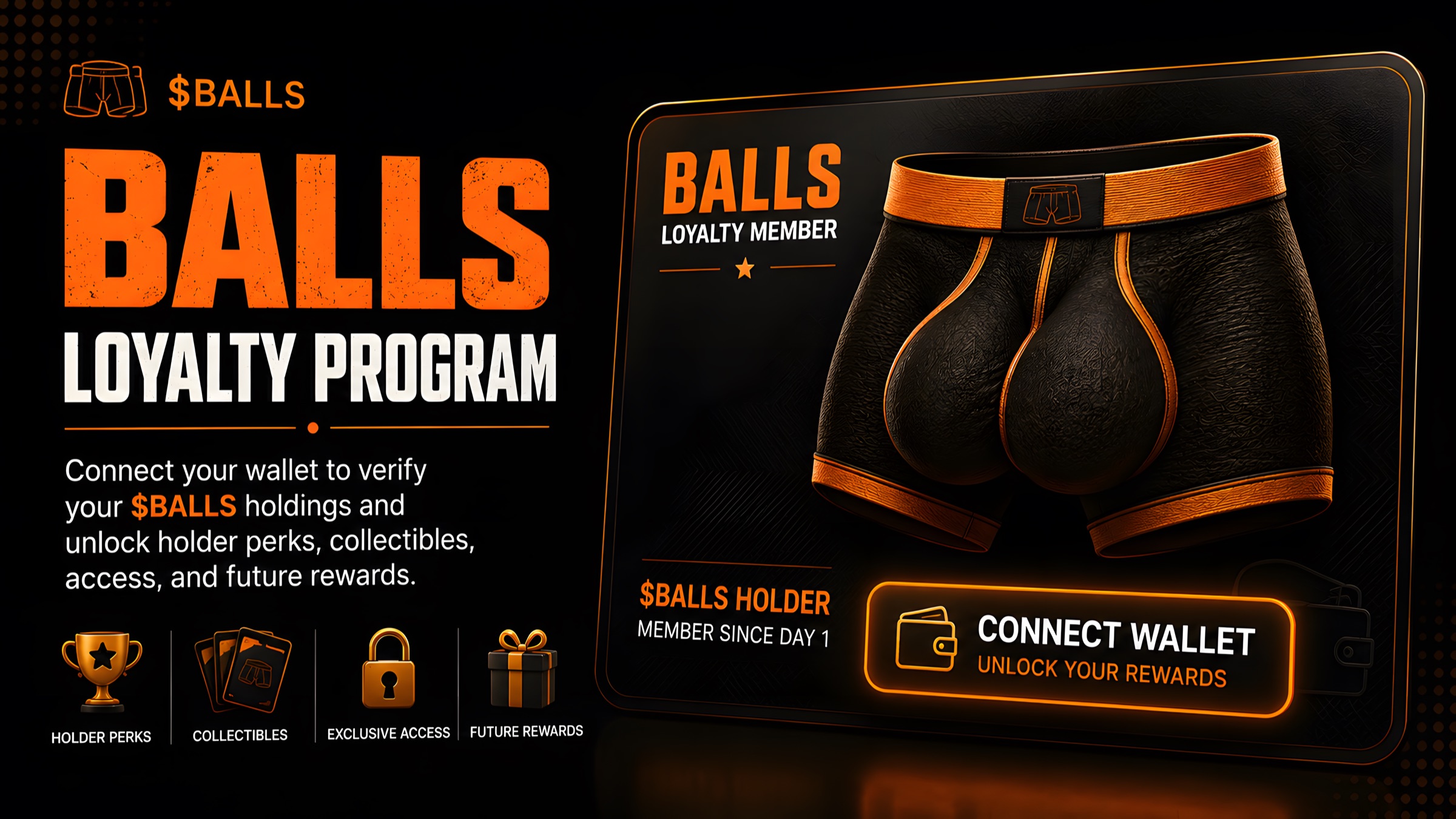 $BALLS loyalty program. Connect your wallet to verify your $BALLS holdings and unlock holder perks, collectibles, access, and future rewards.